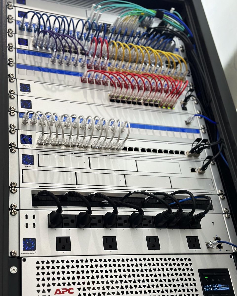 Data cabinet with patch panels and Ethernet cabling installation
